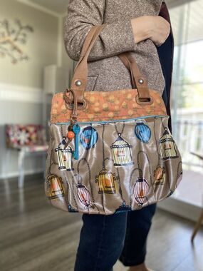 Fossil Key-per Vintage Bird Cage Faux Leather Satchel Bag